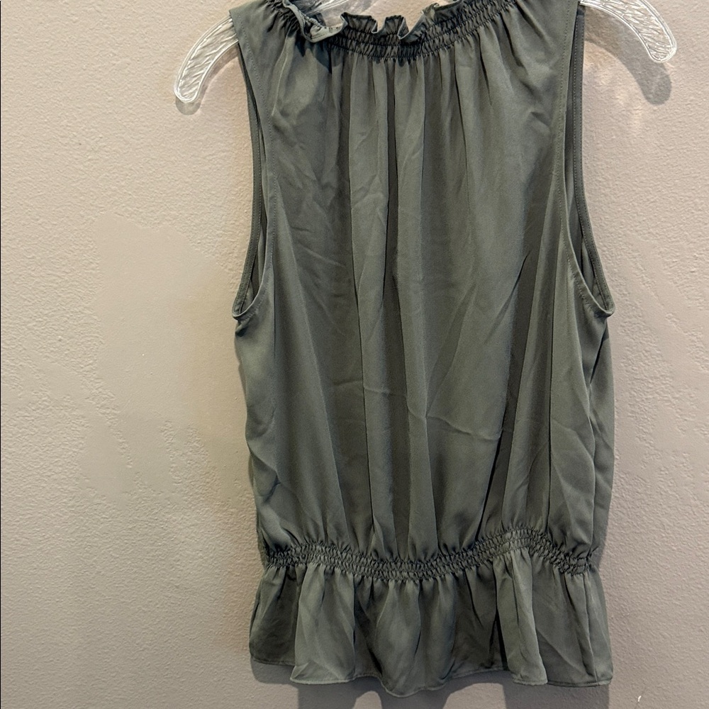 Express Olive Button-Down Ruffle Blouse - image 4